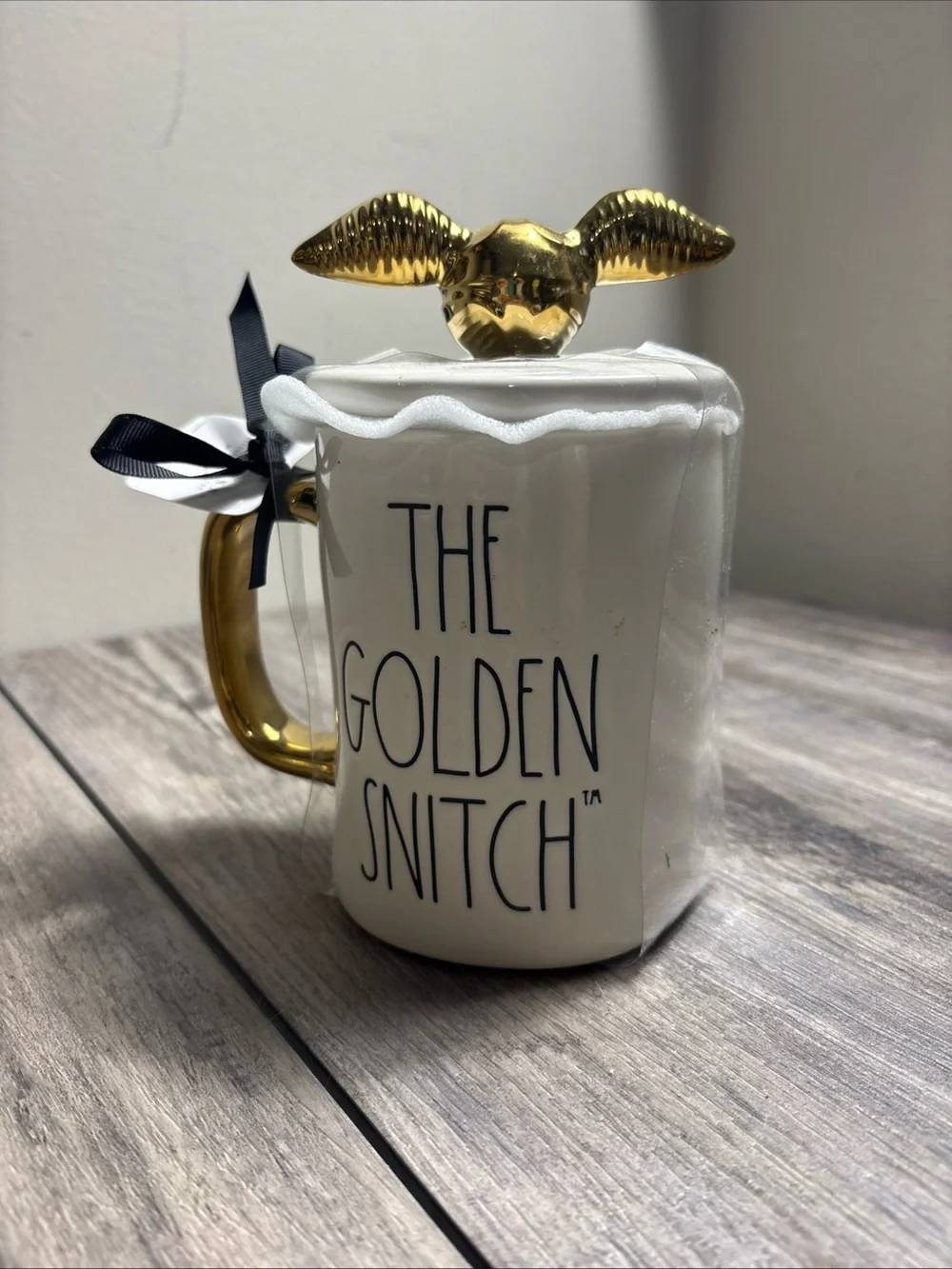 Rae Dunn White Ceramic Harry Potter Collector Mug with Golden Snitch